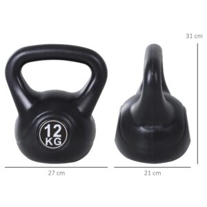 HOMCOM 12 kg Kettlebell - Sandgevuld met breed antislip handvat voor training, zwart