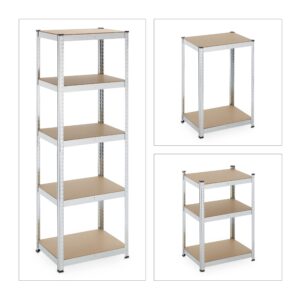 Relaxdays stellingkast, 180x60x45 cm, 500 kg, verzinkt staal, opbergrek voor kelder of garage, zilve