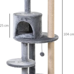 PawHut Luxe Pluche Krabpaal met 4 Verdiepingen en Sisalzuilen - Grijs