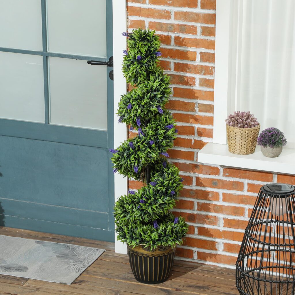 HOMCOM 2-pack kunstmatige spiraal-buxus met lavendel 115 cm