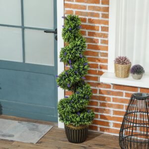 HOMCOM 2-pack kunstmatige spiraal-buxus met lavendel 115 cm
