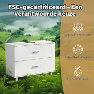 HOMCOM Wasbak met 2 schubben en voetenbank, 80 x 30 x 60 cm, wit