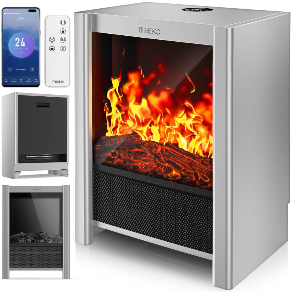 TRESKO SmartFire Elektrische Haard met Verwarming, 2000 W, Wifi-app en Afstandsbediening