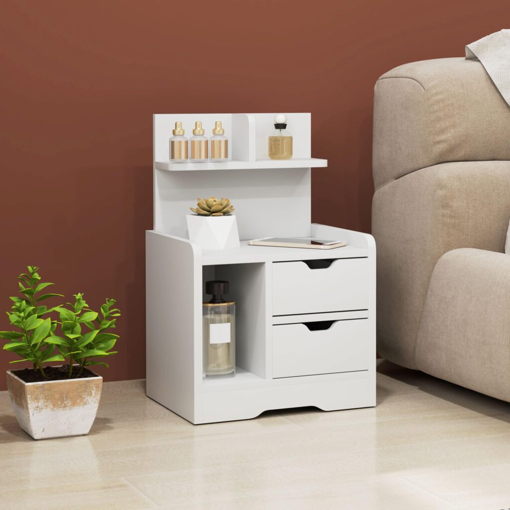 HOMCOM Kleine witte nachtkast met 2 lades