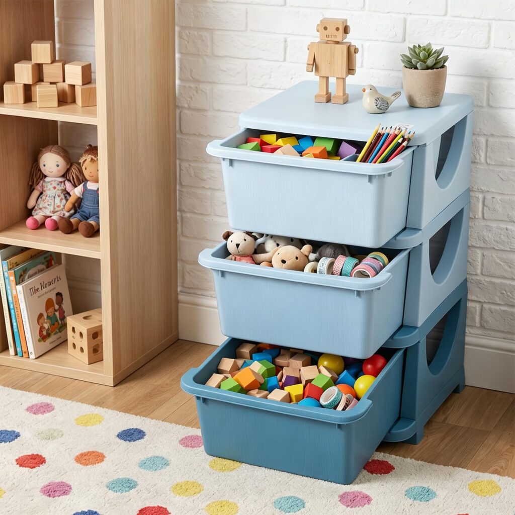 HOMCOM Kinderladenkast met opbergruimte blauw 37 x 37 x 56,5 cm