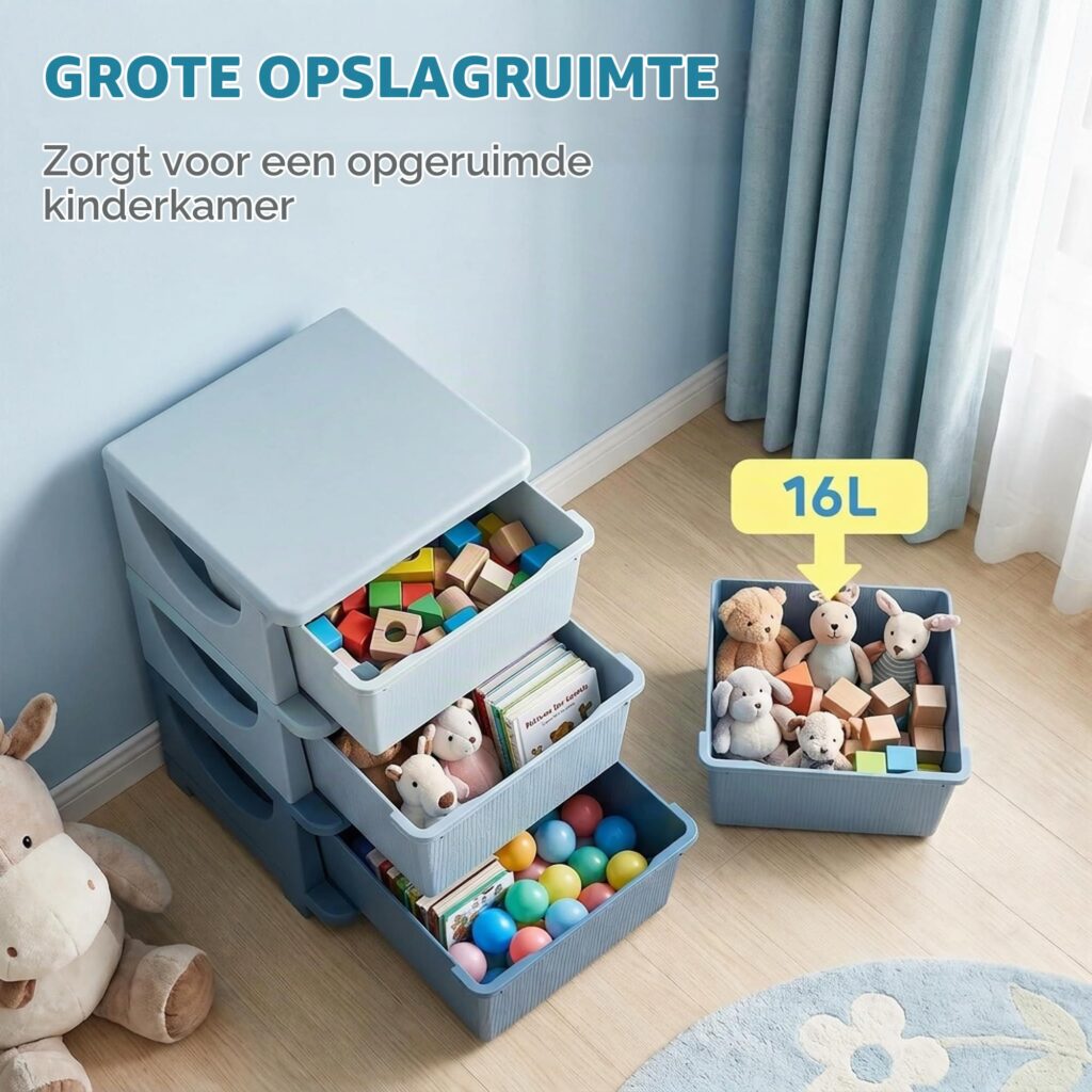 HOMCOM Kinderladenkast met opbergruimte blauw 37 x 37 x 56,5 cm