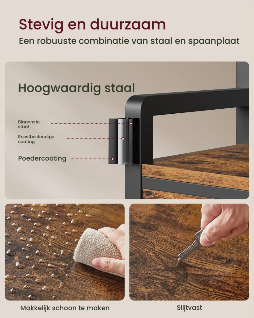 VASAGLE Halboom met bank en schoenenopslag, vintage bruin en inktzwart