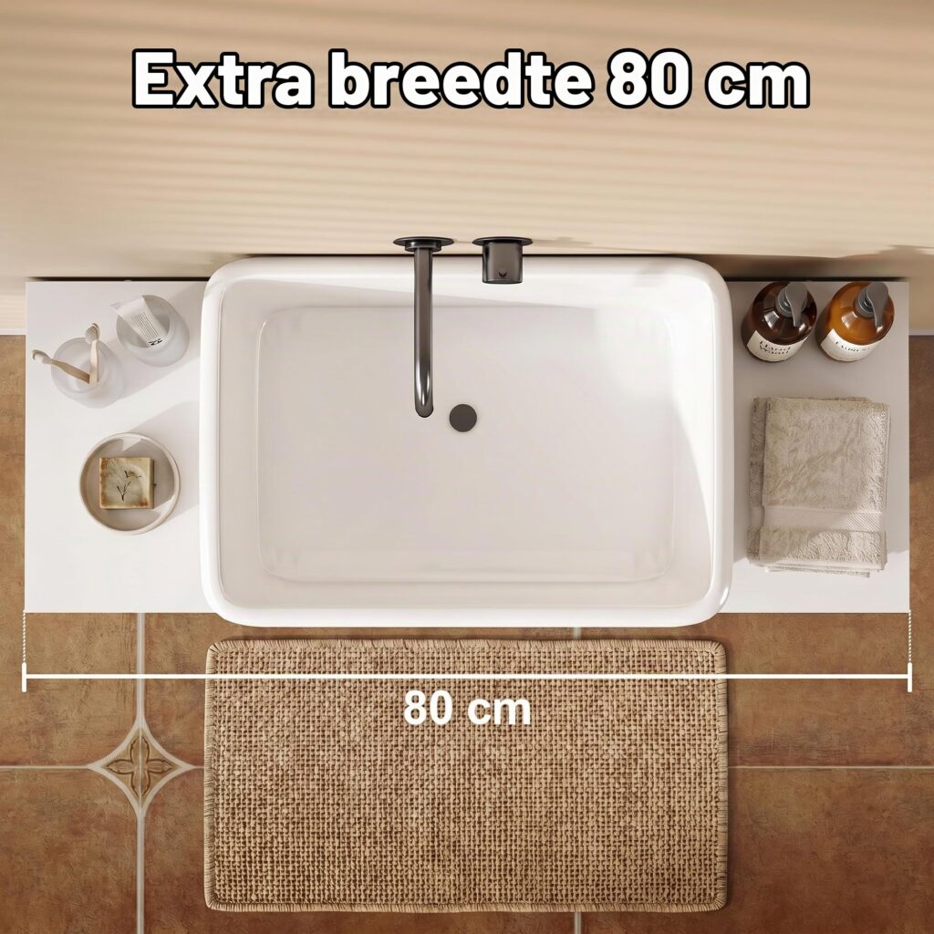 HOMCOM Wasbak met 2 schubben en voetenbank, 80 x 30 x 60 cm, wit