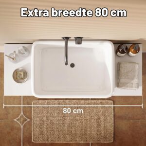 HOMCOM Wasbak met 2 schubben en voetenbank, 80 x 30 x 60 cm, wit