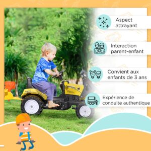 HOMCOM Pedal Tractor met Aanhanger voor Kinderen - Geel