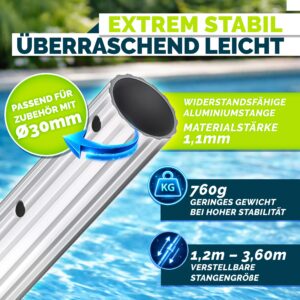 Tillvex telescoopstang voor zwembad, 1,20-3,60 m, aluminium, 3-delig, zwart