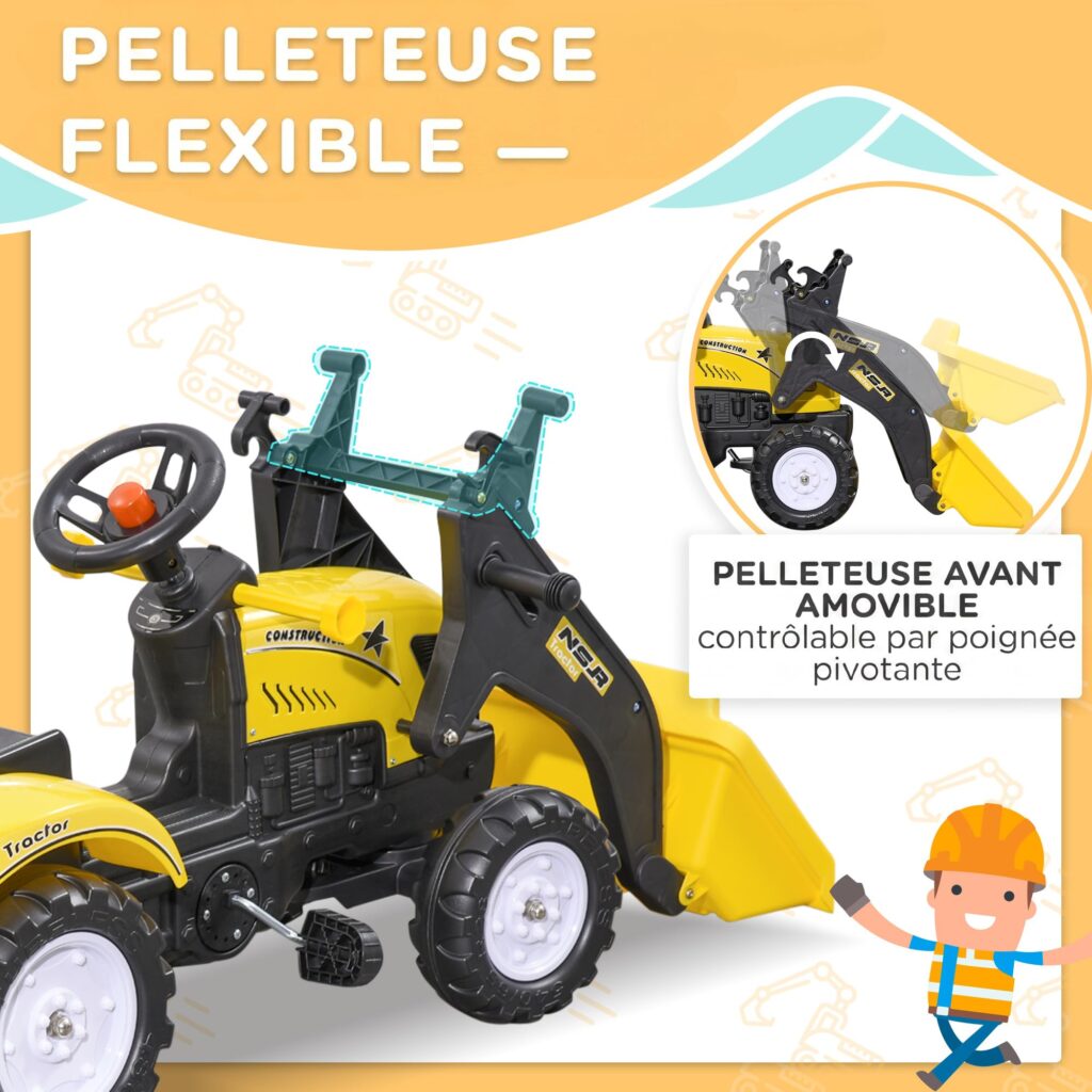 HOMCOM Pedal Tractor met Aanhanger voor Kinderen - Geel