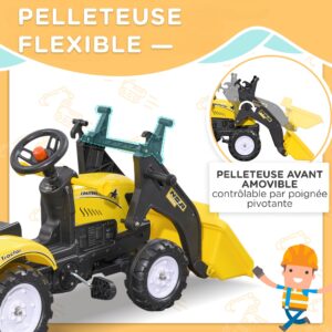 HOMCOM Pedal Tractor met Aanhanger voor Kinderen - Geel