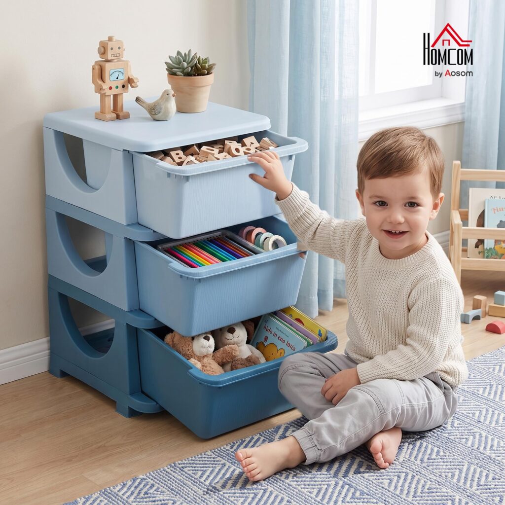 HOMCOM Kinderladenkast met opbergruimte blauw 37 x 37 x 56,5 cm