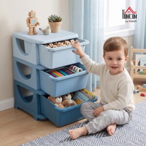 HOMCOM Kinderladenkast met opbergruimte blauw 37 x 37 x 56,5 cm