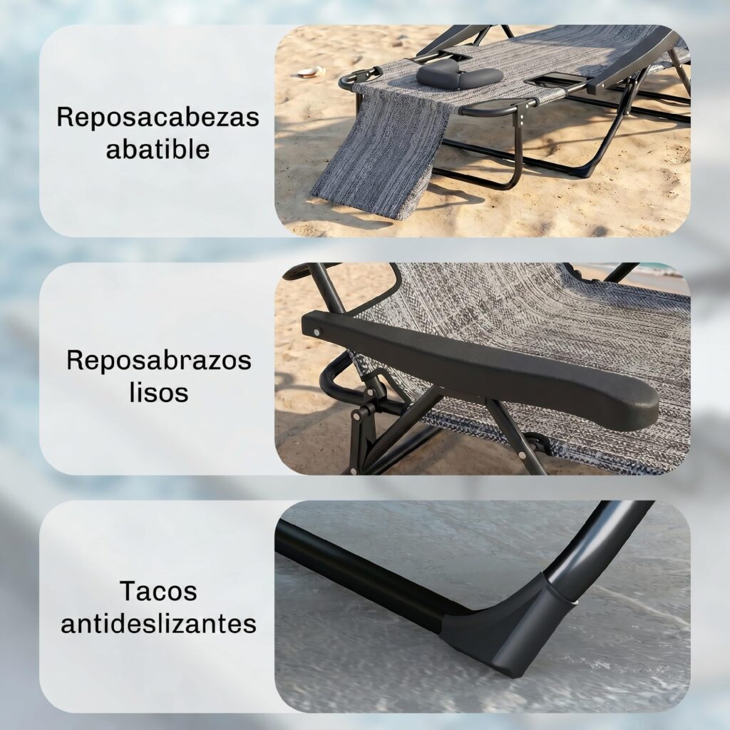 Outsunny Opvouwbare Tuinligstoel met 4 Verstelbare Rugleuningstanden, Leesopening en Hoofdkussen 194