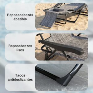 Outsunny Opvouwbare Tuinligstoel met 4 Verstelbare Rugleuningstanden, Leesopening en Hoofdkussen 194