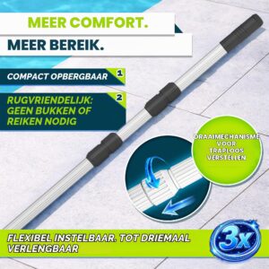 Tillvex telescoopstang voor zwembad, 1,20-3,60 m, aluminium, 3-delig, zwart