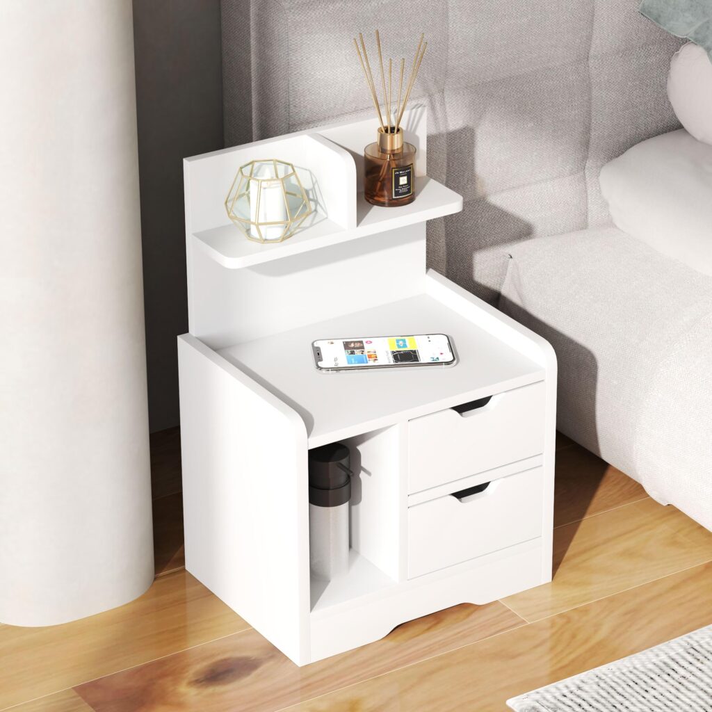 HOMCOM Kleine witte nachtkast met 2 lades