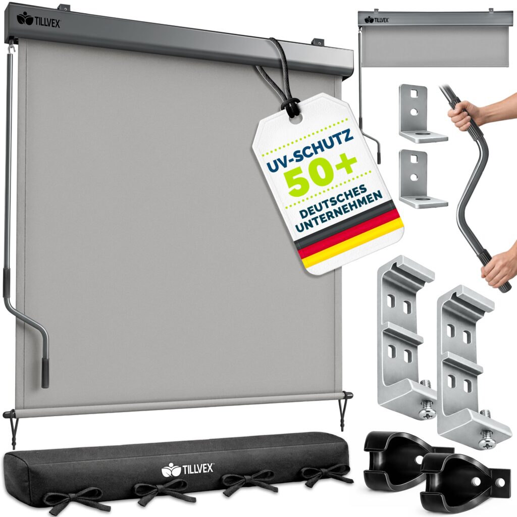 tillvex® Verticale zonwering 180 x 250 cm voor binnen en buiten met afdekking