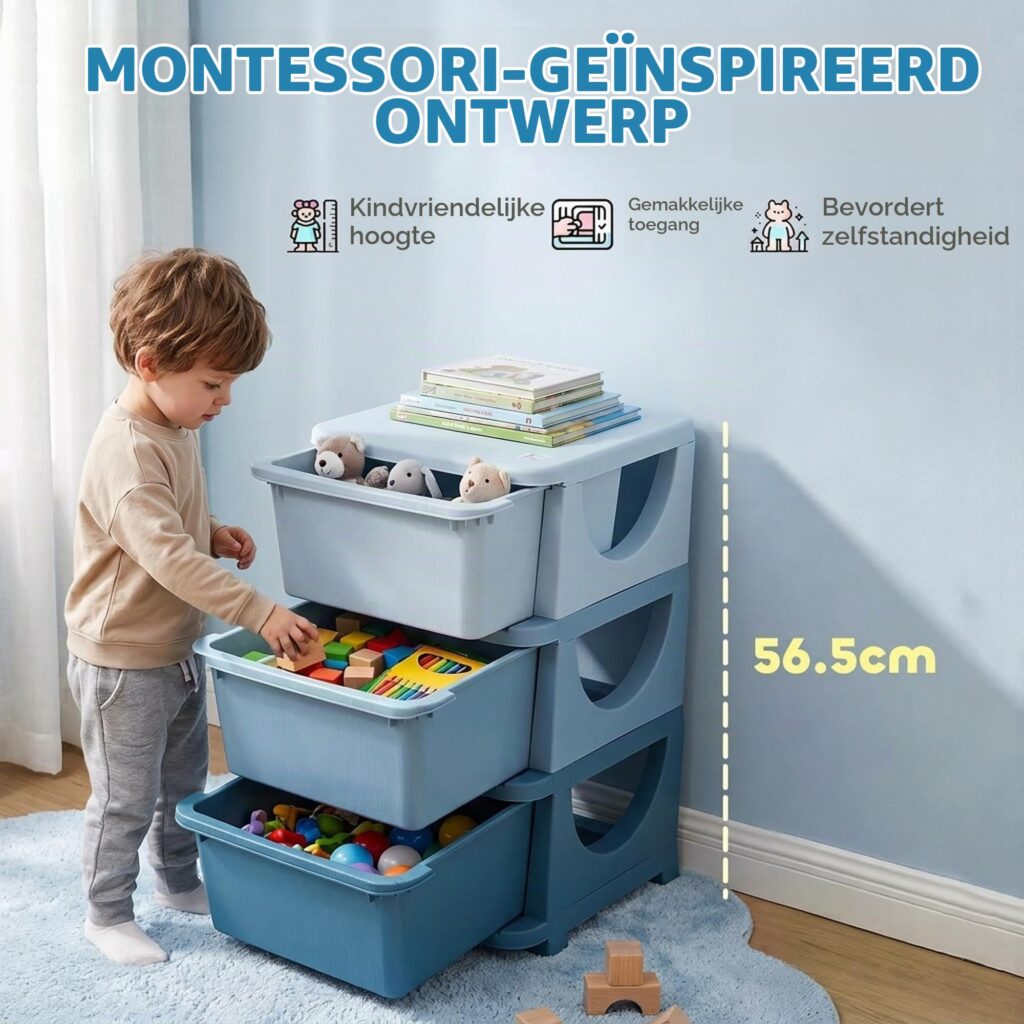 HOMCOM Kinderladenkast met opbergruimte blauw 37 x 37 x 56,5 cm