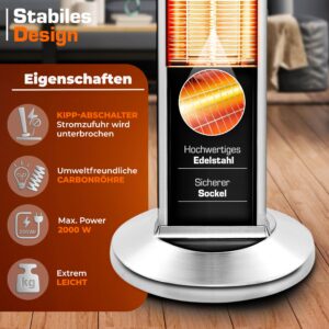TRESKO Staande infrarood warmtestraler 2000W met afstandsbediening en 3 warmtestanden