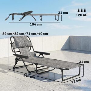 Outsunny Opvouwbare Tuinligstoel met 4 Verstelbare Rugleuningstanden, Leesopening en Hoofdkussen 194