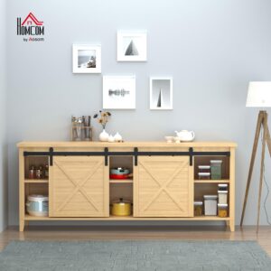HOMCOM 183 cm schuifdeurset met vloergeleiding voor dubbele deuren