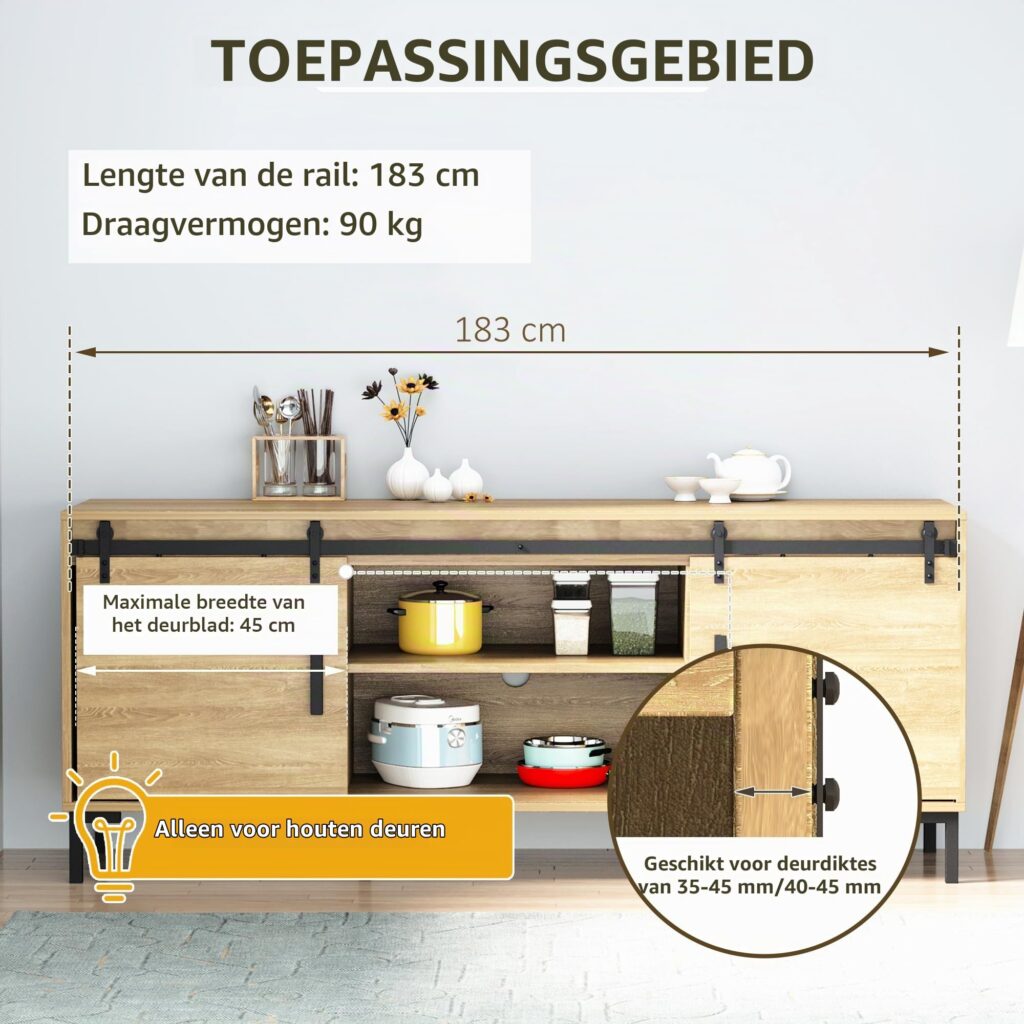 HOMCOM 183 cm schuifdeurset met vloergeleiding voor dubbele deuren