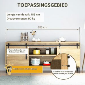 HOMCOM 183 cm schuifdeurset met vloergeleiding voor dubbele deuren