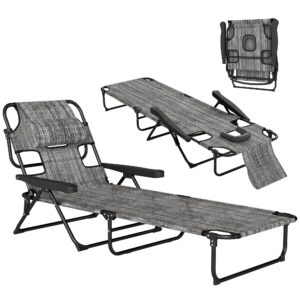 Outsunny Opvouwbare Tuinligstoel met 4 Verstelbare Rugleuningstanden, Leesopening en Hoofdkussen 194