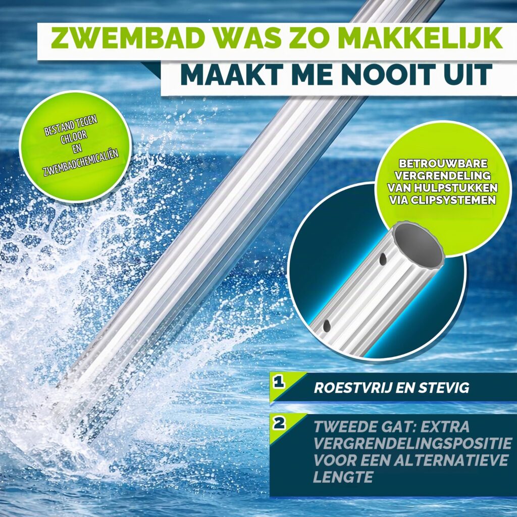 Tillvex telescoopstang voor zwembad, 1,20-3,60 m, aluminium, 3-delig, zwart