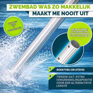 Tillvex telescoopstang voor zwembad, 1,20-3,60 m, aluminium, 3-delig, zwart