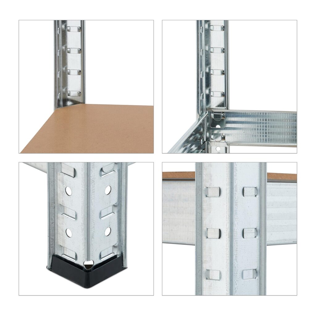Relaxdays stellingkast, 180x60x45 cm, 500 kg, verzinkt staal, opbergrek voor kelder of garage, zilve