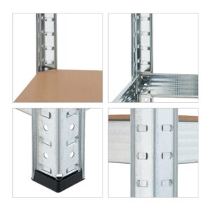 Relaxdays stellingkast, 180x60x45 cm, 500 kg, verzinkt staal, opbergrek voor kelder of garage, zilve