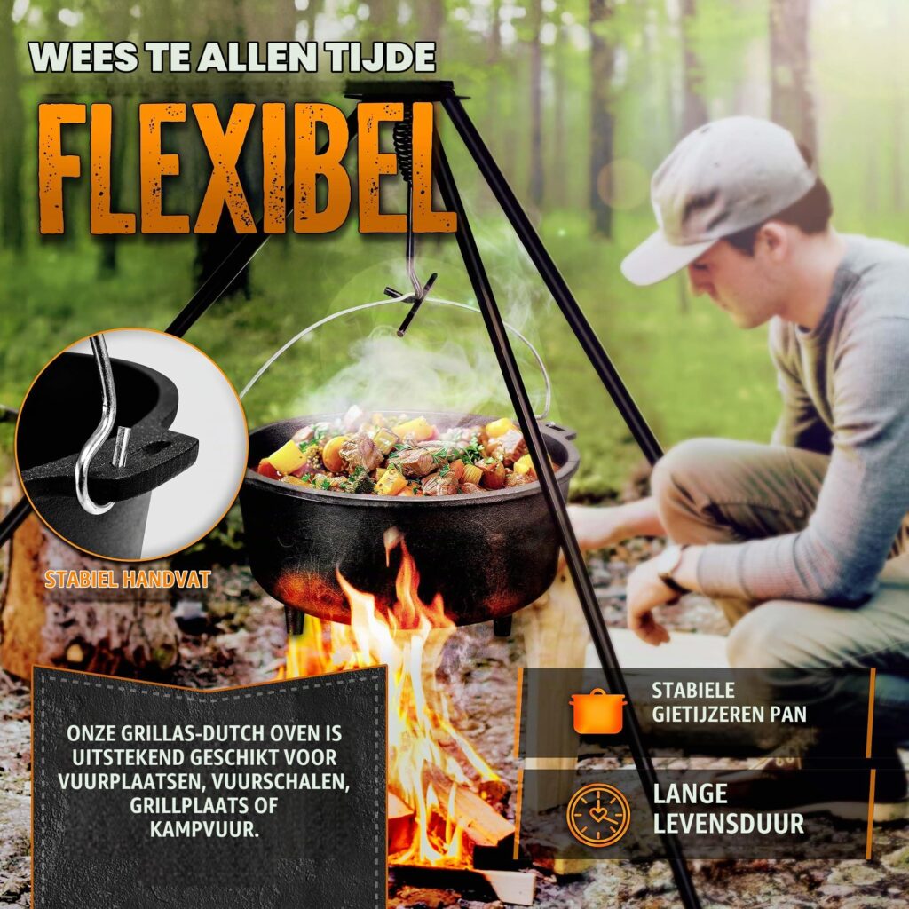 Grillas Dutch Oven Set incl. receptenboek | voorgebrand gietijzeren braadpan 9 liter