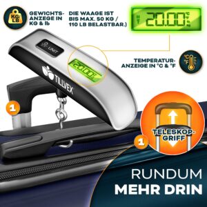 tillvex® 4-delig Kofferset + Bagageweegschaal, 2 Koffergordels & 4 Labels