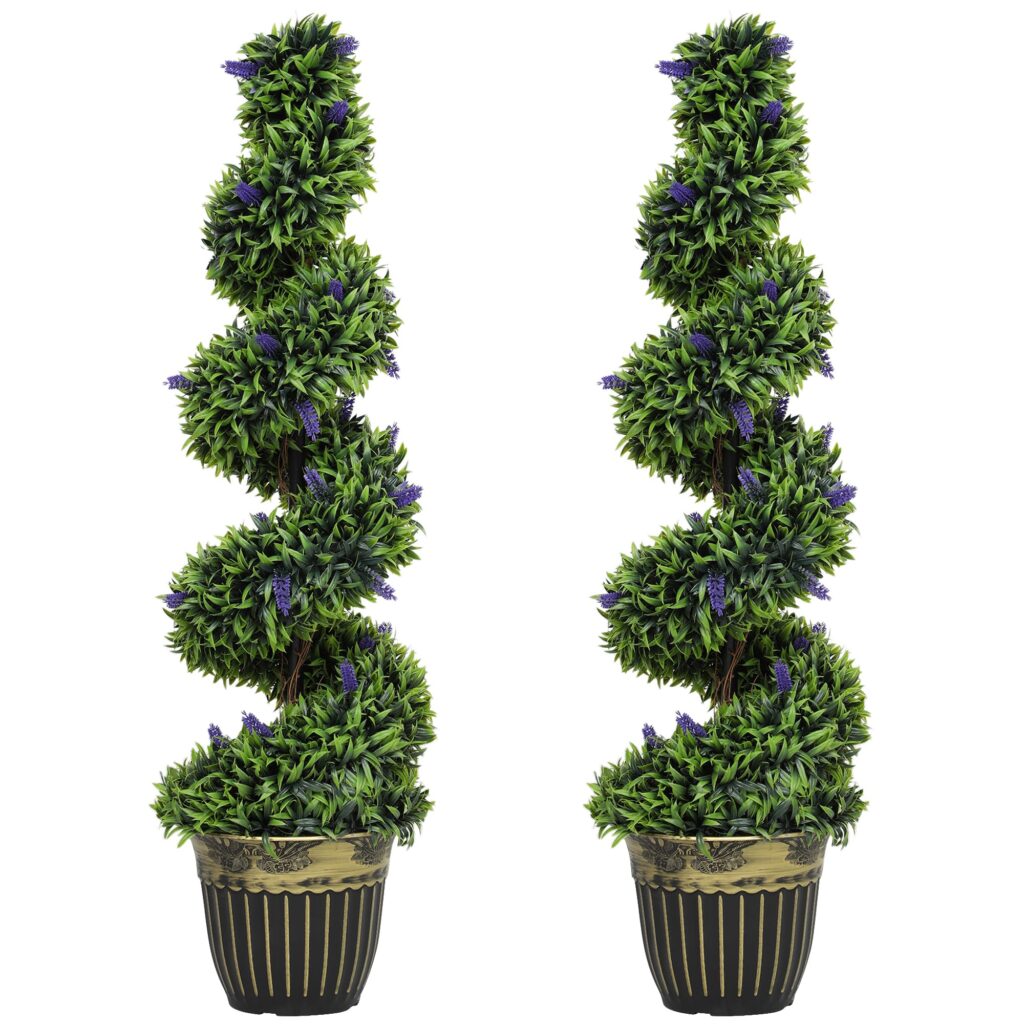 HOMCOM 2-pack kunstmatige spiraal-buxus met lavendel 115 cm