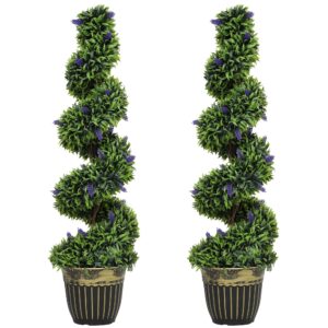 HOMCOM 2-pack kunstmatige spiraal-buxus met lavendel 115 cm