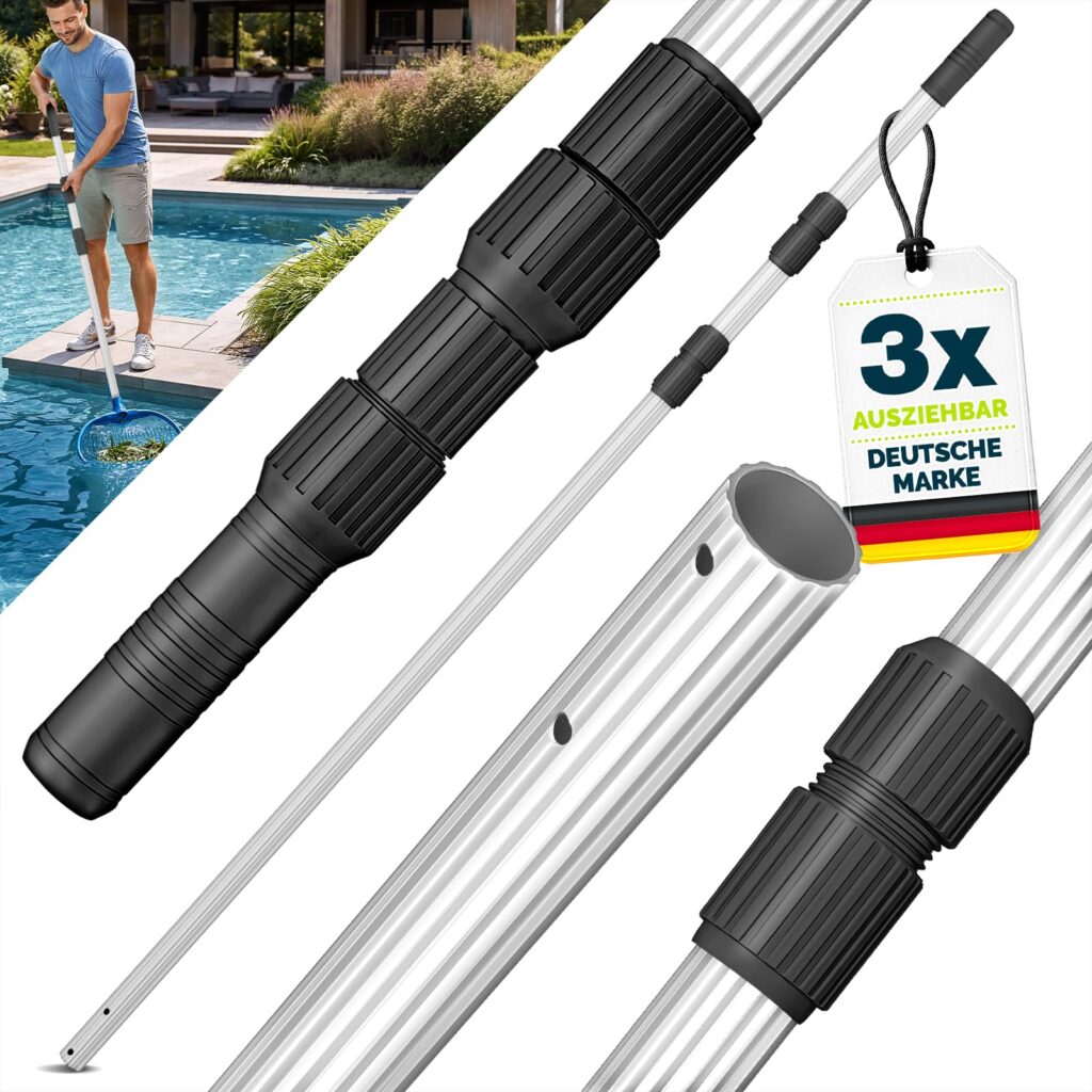 Tillvex telescoopstang voor zwembad, 1,20-3,60 m, aluminium, 3-delig, zwart