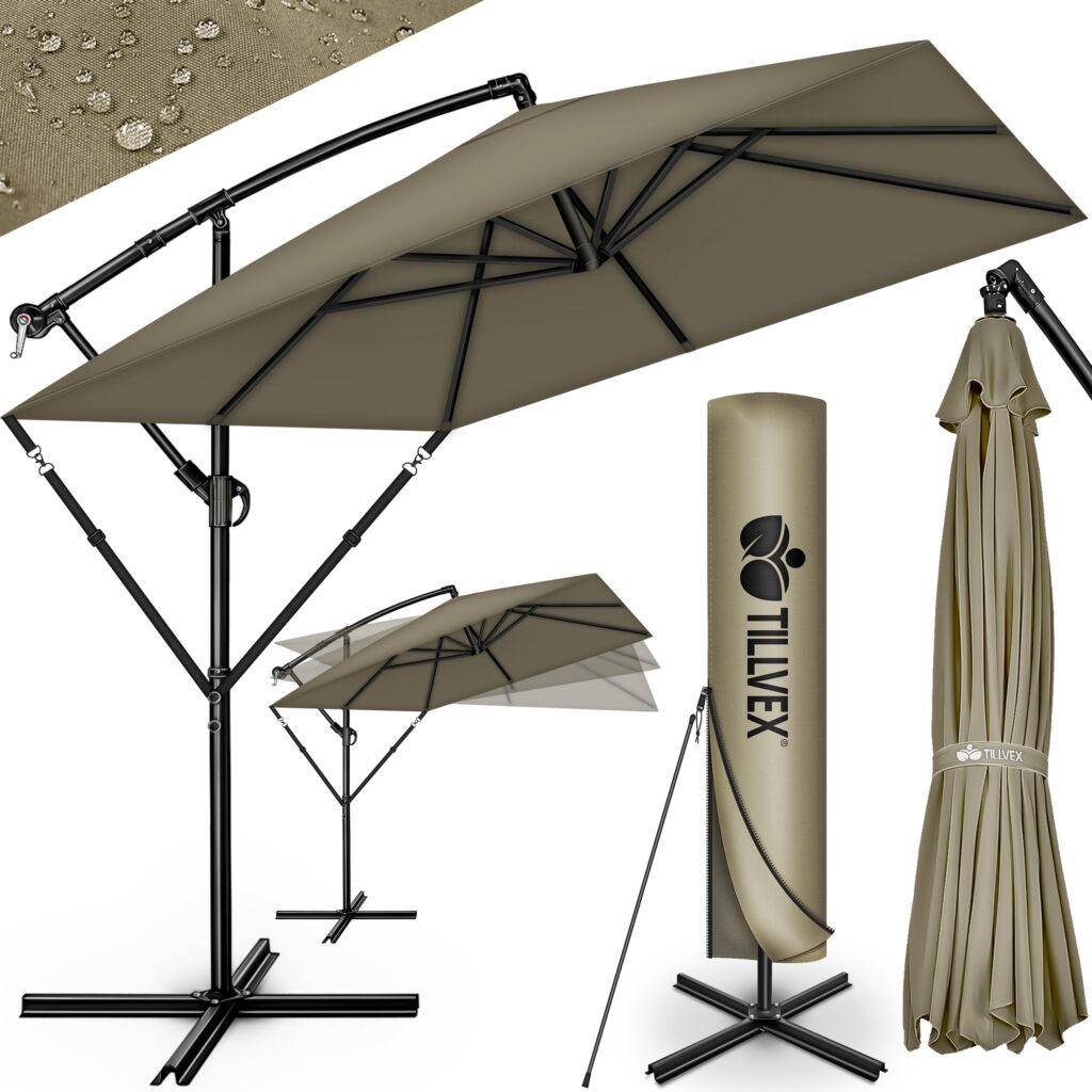 tillvex® Rechthoekige Aluminium Parasol Ø 330 cm met Afdekking en Windscherm