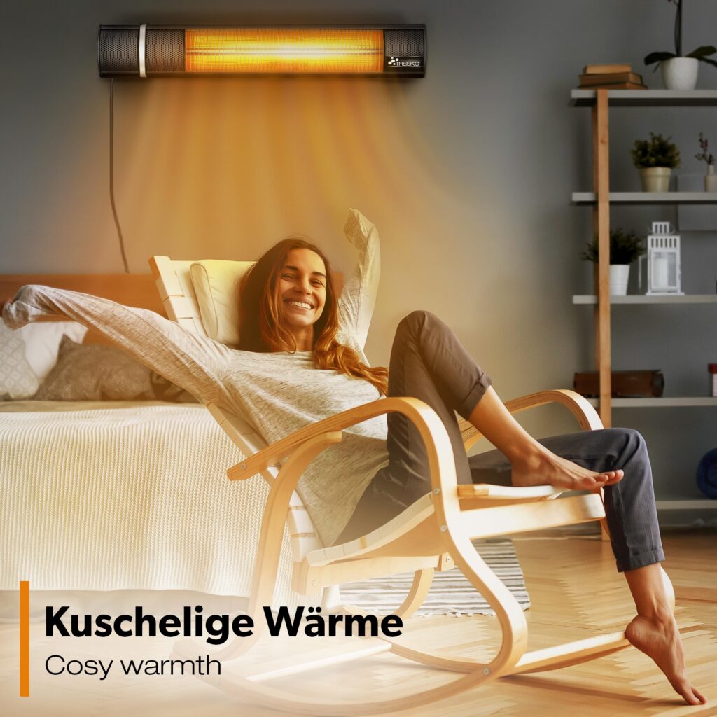 TRESKO infrarood warmtestraler 2000 W met afstandsbediening en 3 warmtestanden