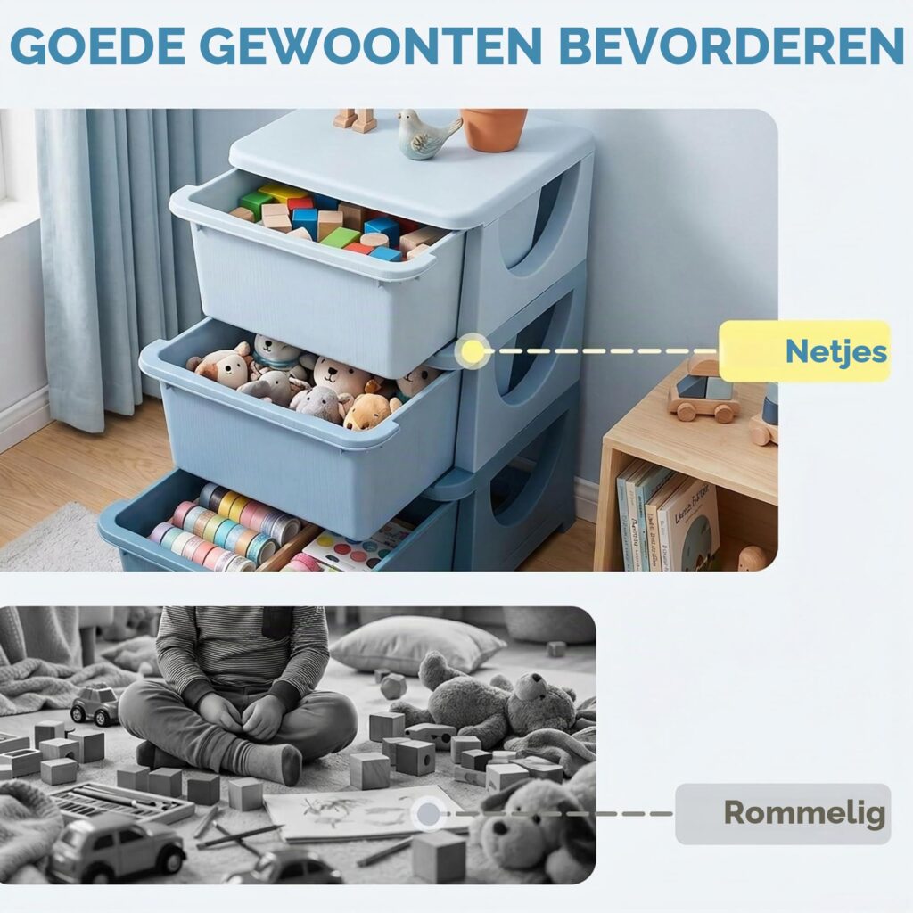 HOMCOM Kinderladenkast met opbergruimte blauw 37 x 37 x 56,5 cm