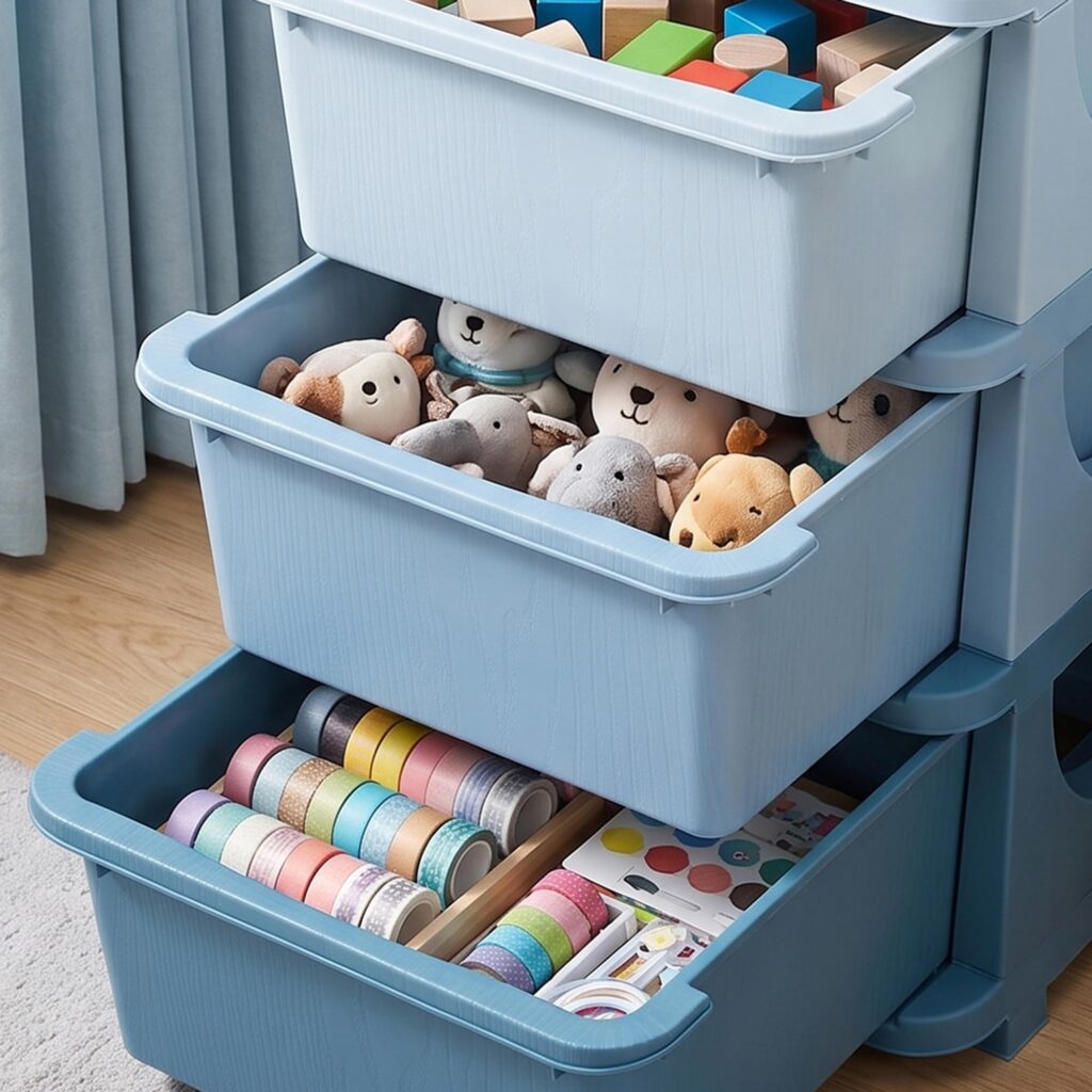 HOMCOM Kinderladenkast met opbergruimte blauw 37 x 37 x 56,5 cm