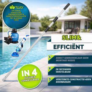 Tillvex telescoopstang voor zwembad, 1,20-3,60 m, aluminium, 3-delig, zwart