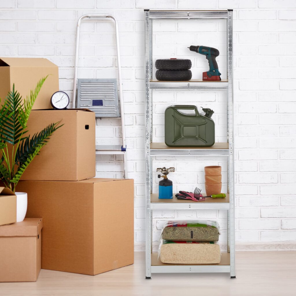 Relaxdays stellingkast, 180x60x45 cm, 500 kg, verzinkt staal, opbergrek voor kelder of garage, zilve