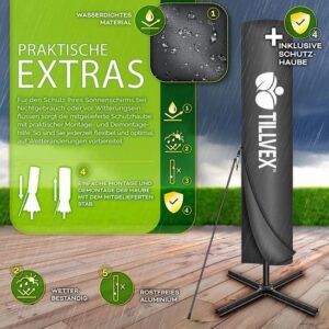 tillvex® Rechthoekige Aluminium Parasol Ø 330 cm met LED en Afdekking, 360° Draaibaar