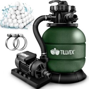 Tillvex Zandfiltersysteem 7.900L/h + 400g Filterkogels | Zwembadfilter met drukweergave