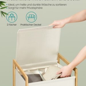 Bamboe wasmand met 2 compartimenten en afneembaar deksel - 100 L - Crèmewit