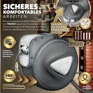 TRESKO® 10 m Automatische Oprolbare Persluchtslanghaspel met Wandhouder
